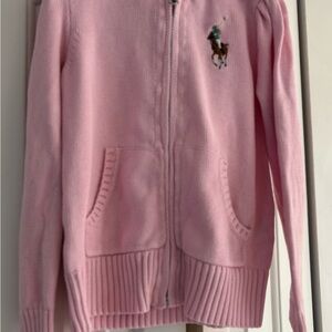 Little Girls Ralph Lauren Soft Pink Zip up cardigan with hood, size 6X